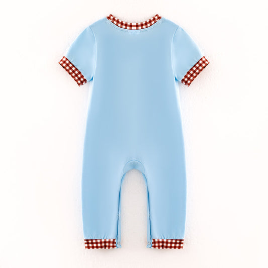 Boys Fall Rugby Football Smock Embroidery Short Sleeves Romper