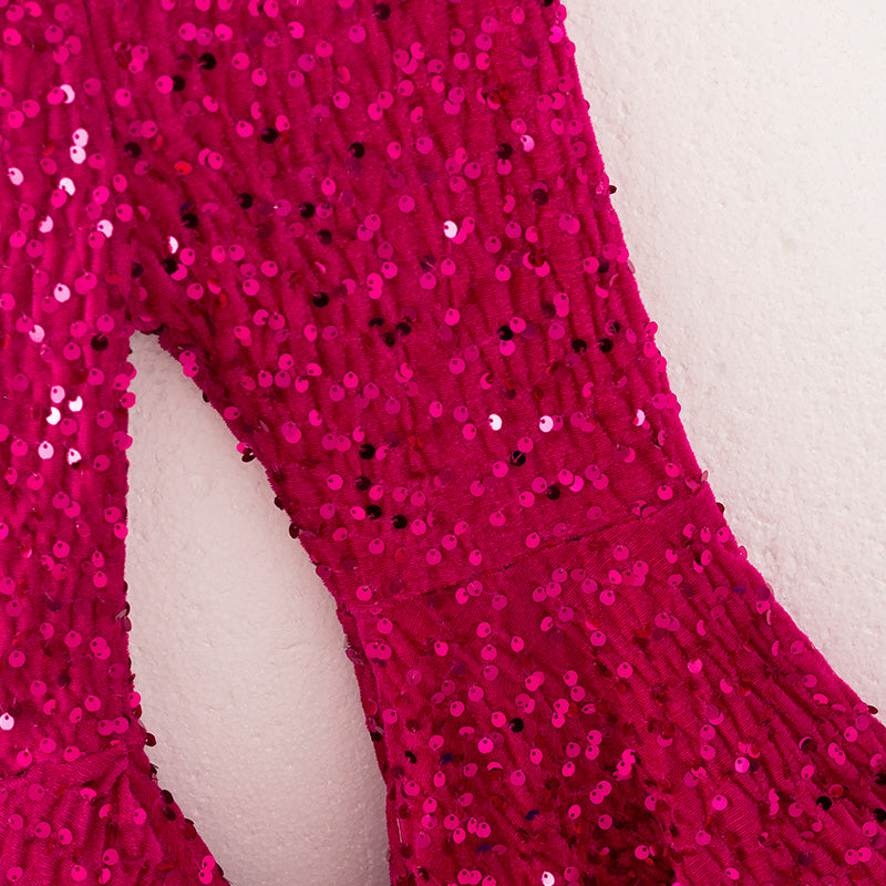 Girls Christmas Winter Hot Pink Sequins Bell Pant