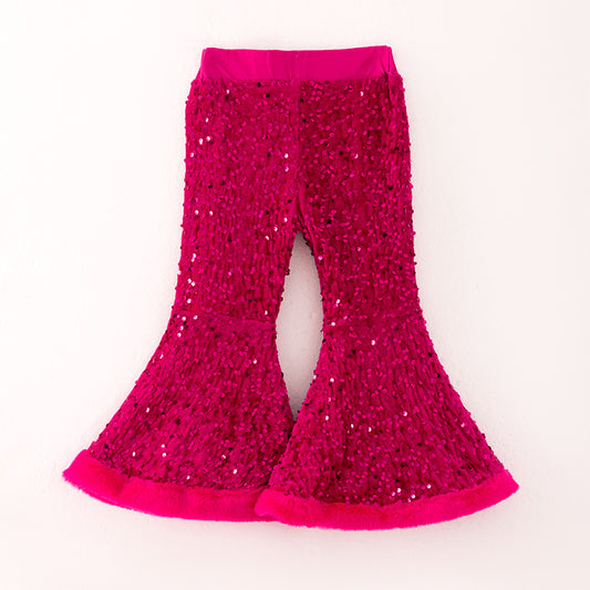 Girls Christmas Winter Hot Pink Sequins Bell Pant