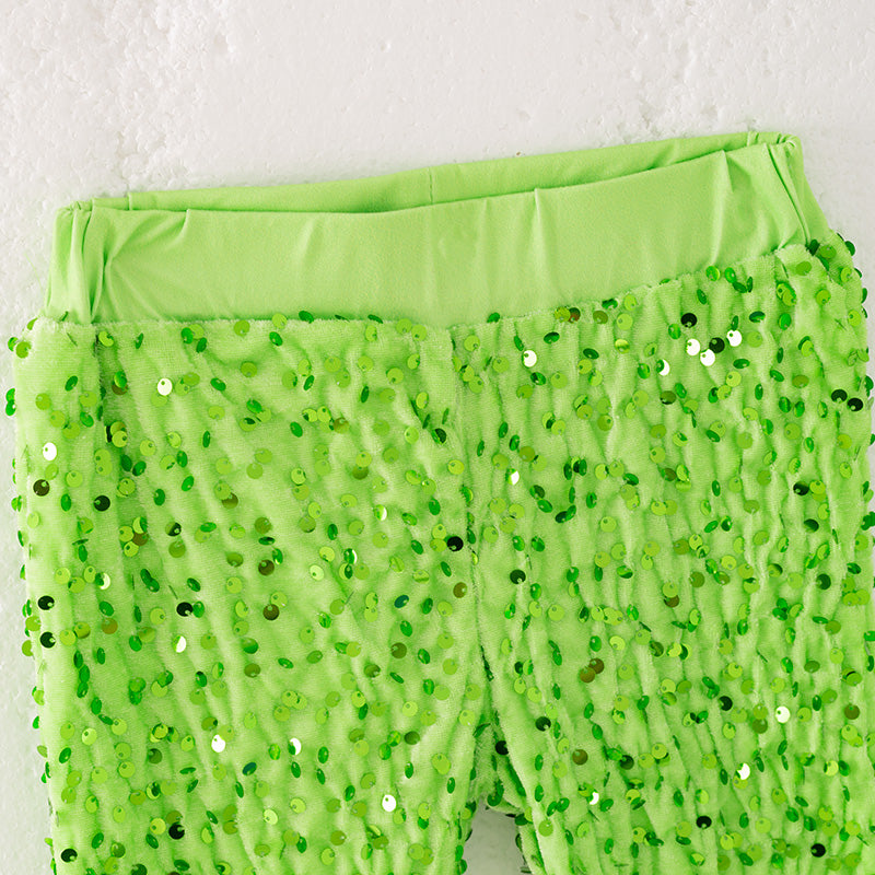 Girls Christmas Winter Green Sequins Bell Pant