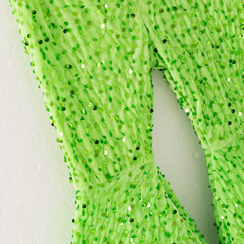 Girls Christmas Winter Green Sequins Bell Pant