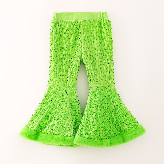Girls Christmas Winter Green Sequins Bell Pant