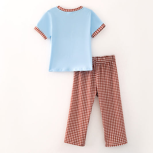 Boys Fall Rugby Football Smock Embroidery Short Sleeves Outfit Set