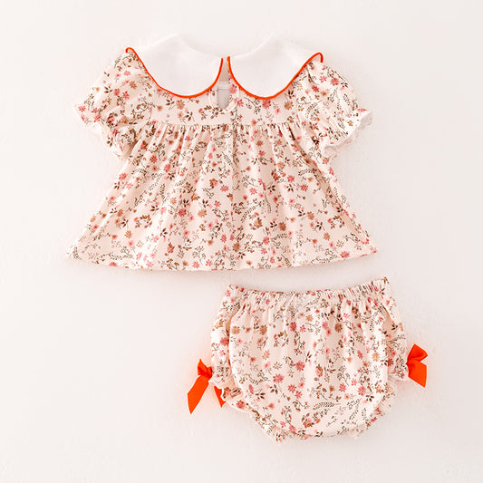 Baby Girls Thanksgving Pumpkin Thankful Embroidery Romper Set