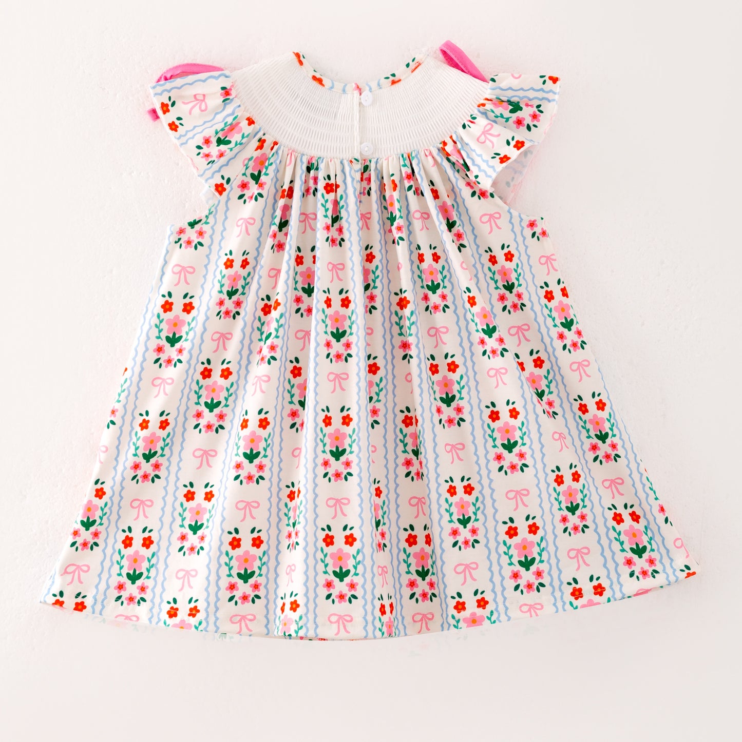 Girls Summer Pink Floral Silly Goose Embroidery Smock Dress Romper