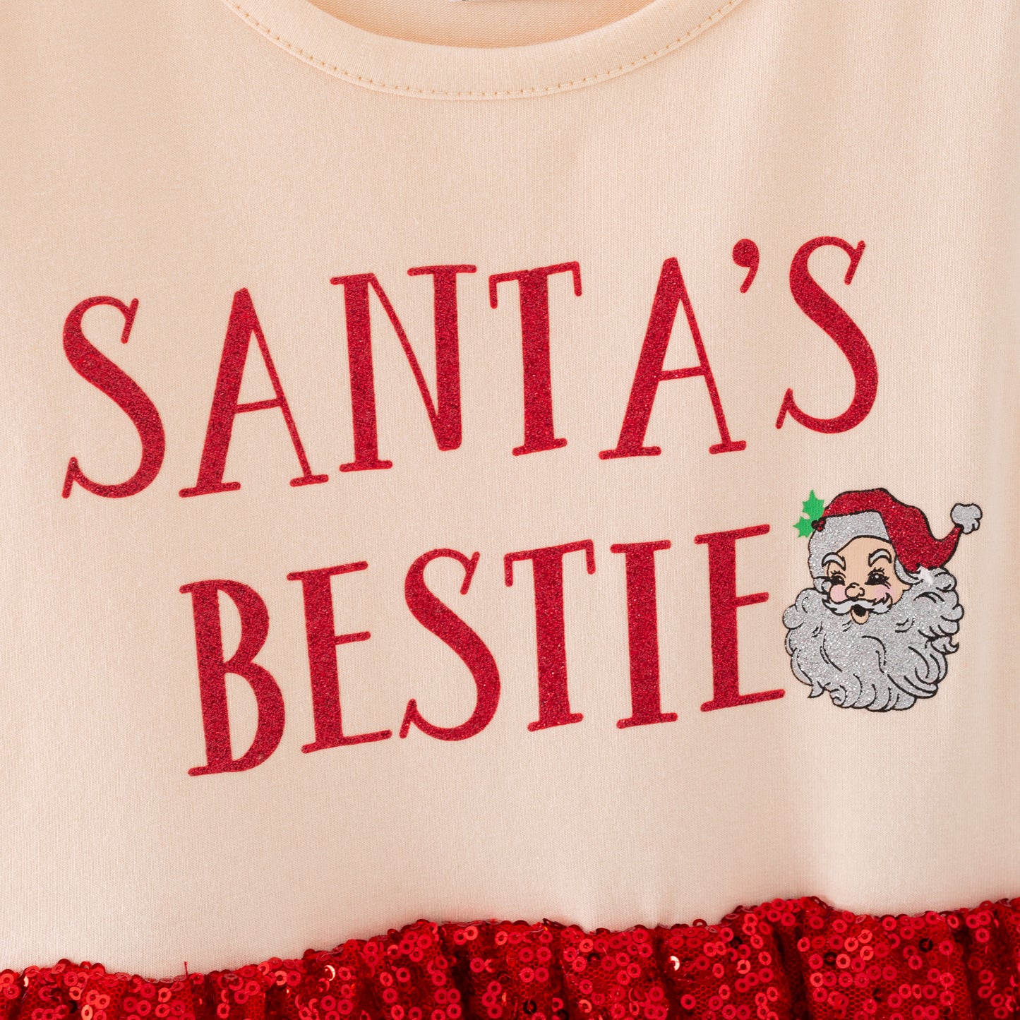 Girls Christmas SANTA'S BESTIE Red Sequins Tulle Ruffled Dress