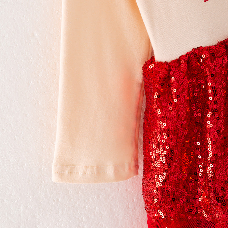 Girls Christmas SANTA'S BESTIE Red Sequins Tulle Ruffled Dress