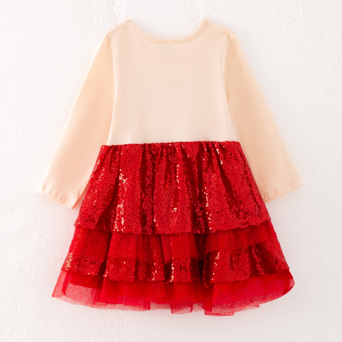 Girls Christmas SANTA'S BESTIE Red Sequins Tulle Ruffled Dress