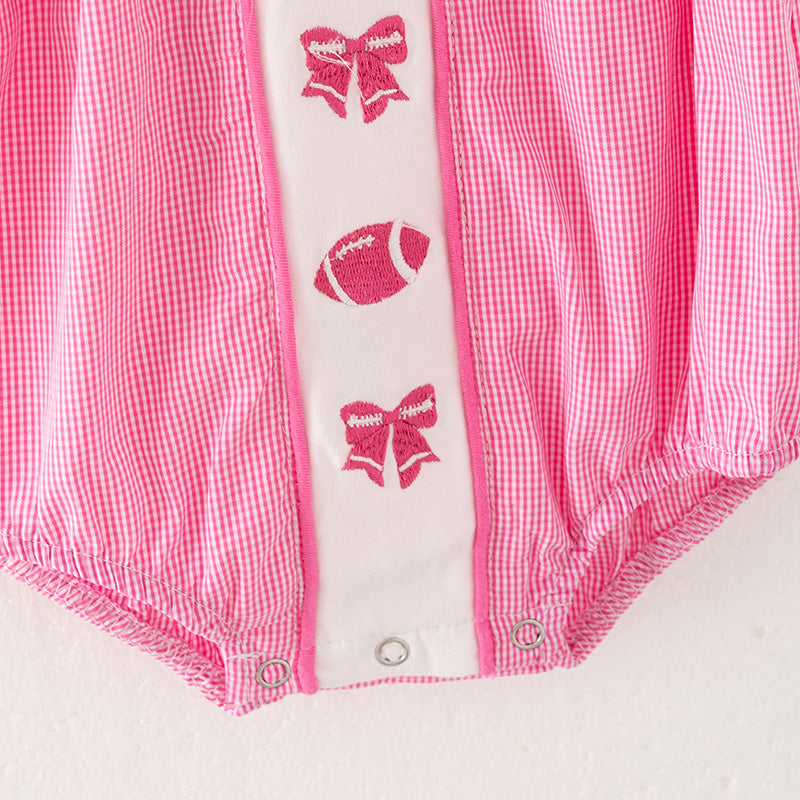 Baby Girls Pink Football Bow Embroidery Bubble Romper