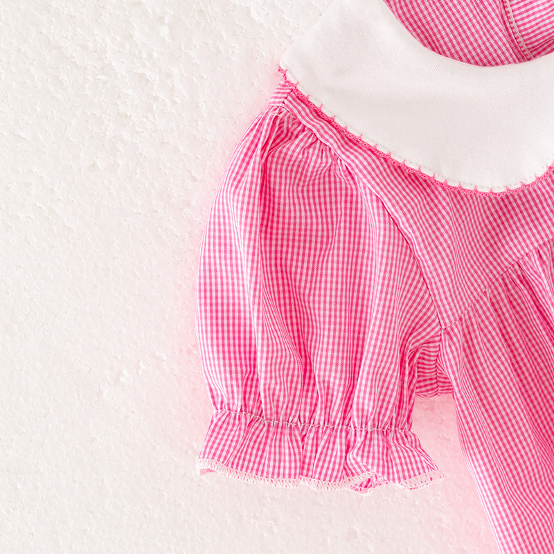 Baby Girls Pink Football Bow Embroidery Bubble Romper