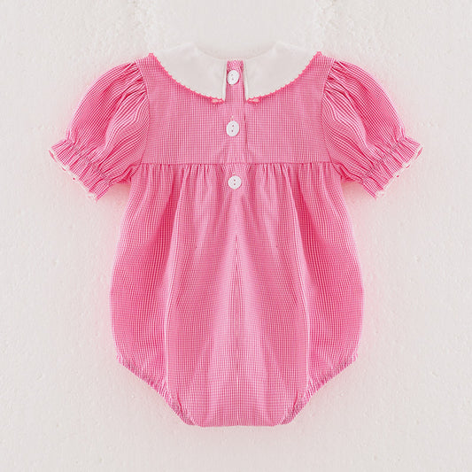 Baby Girls Pink Football Bow Embroidery Bubble Romper