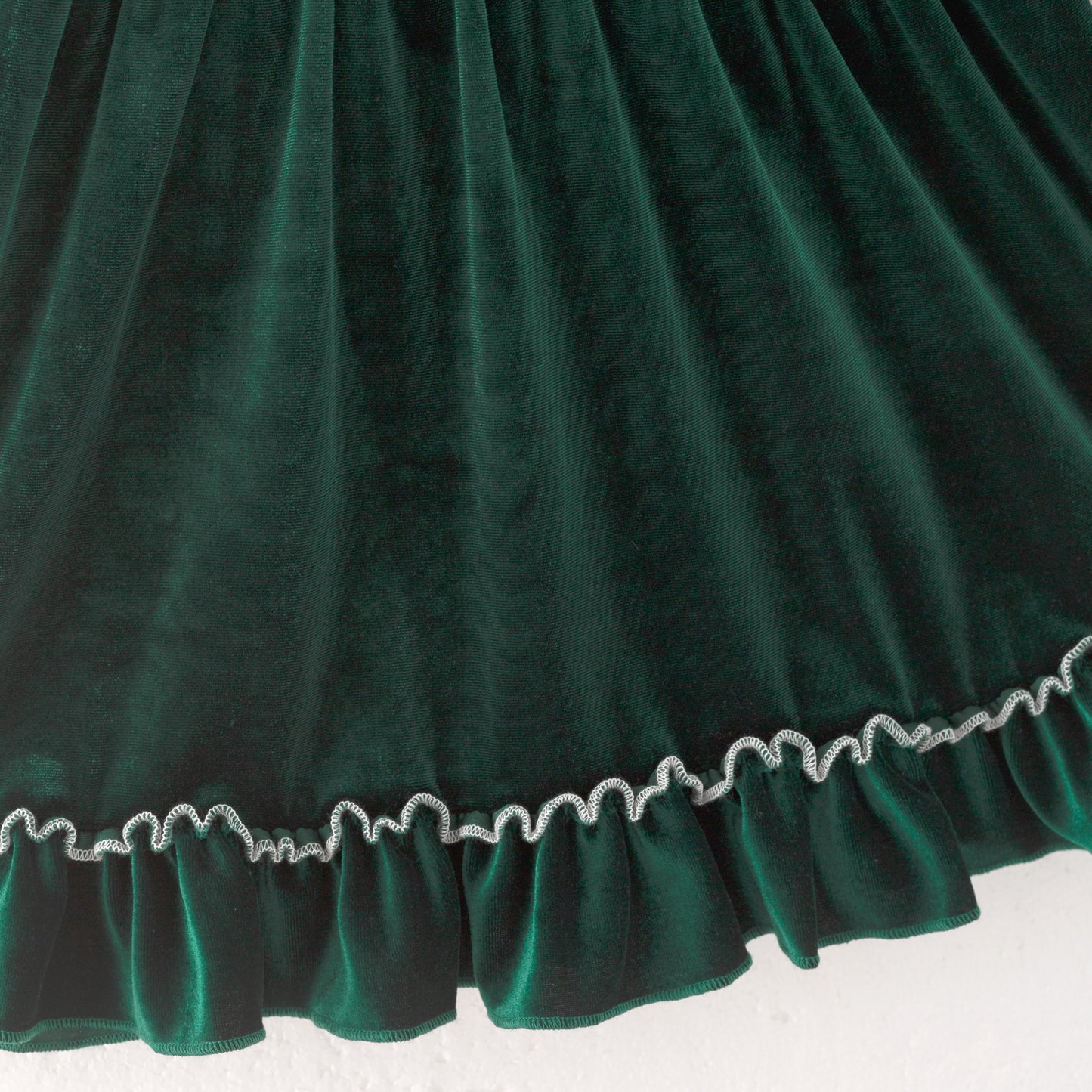 Girls Christmas Green long Sleeves Velvet Ruffled Dress