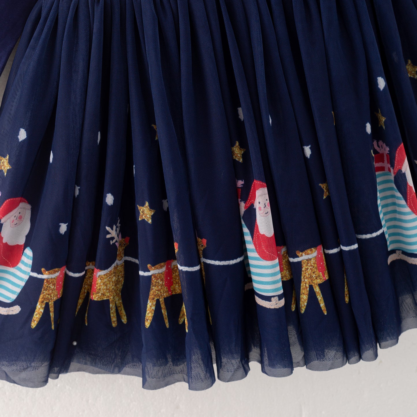Girls Christmas Navy Gold Glitter Long Sleeves Dress