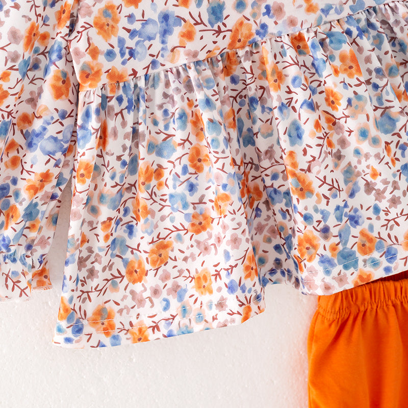 Baby Girls Fall Autumn Orange Floral Print Romper Set