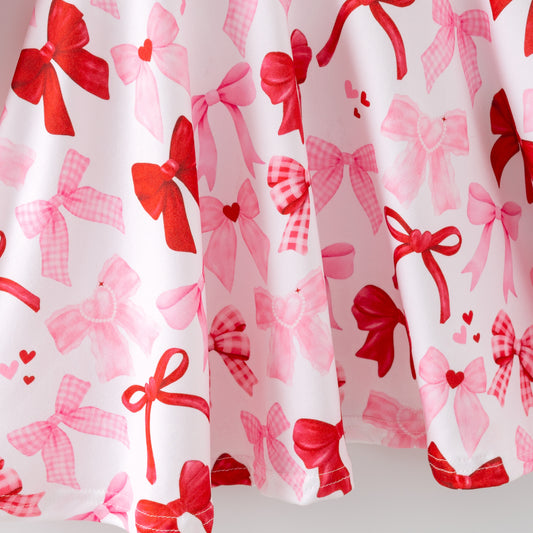 2026 Spring Valentine's Day Red Pink Bow Twirl Dress