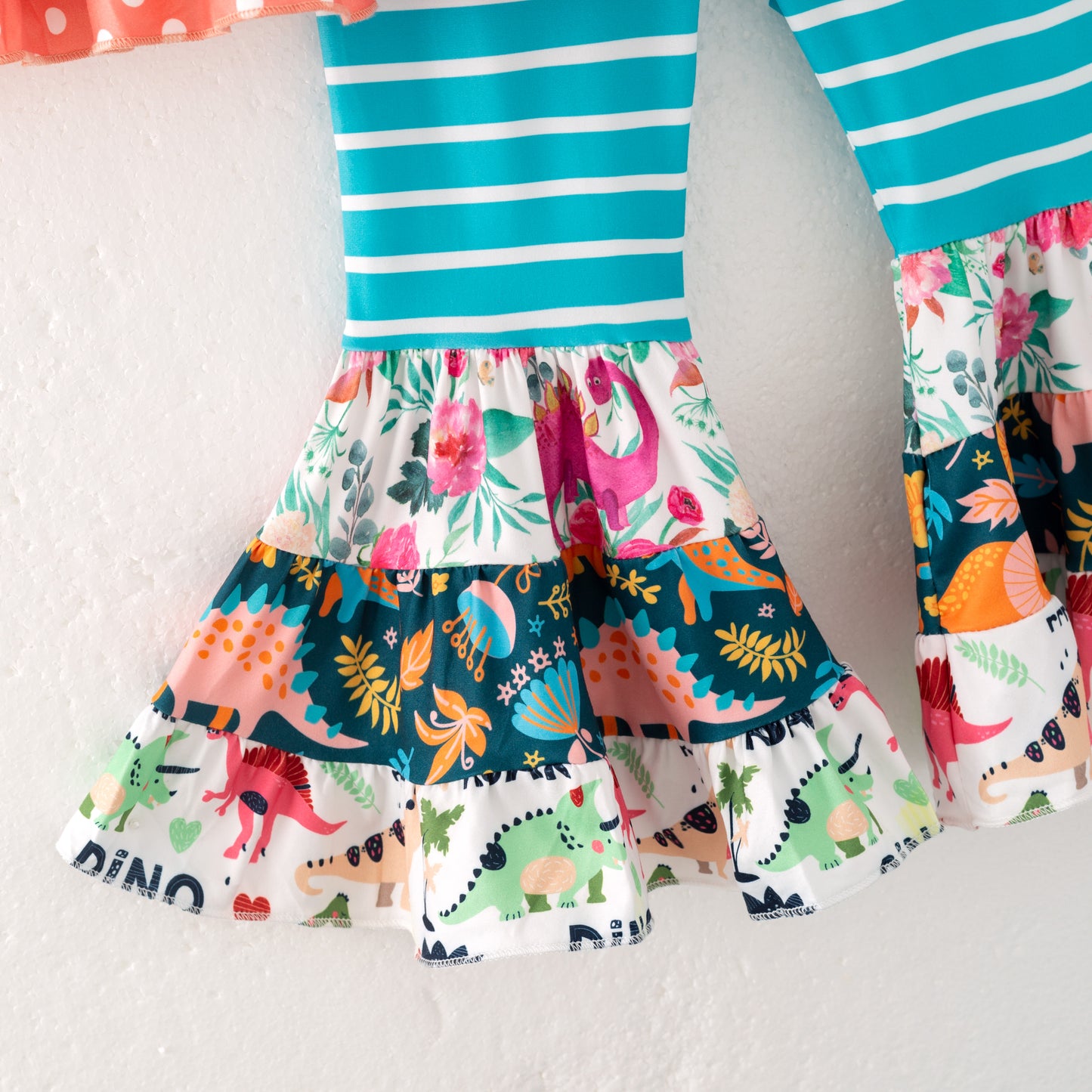 Girls Fall Winter Floral Blue Stripes Patchwork Pocket Pant Set