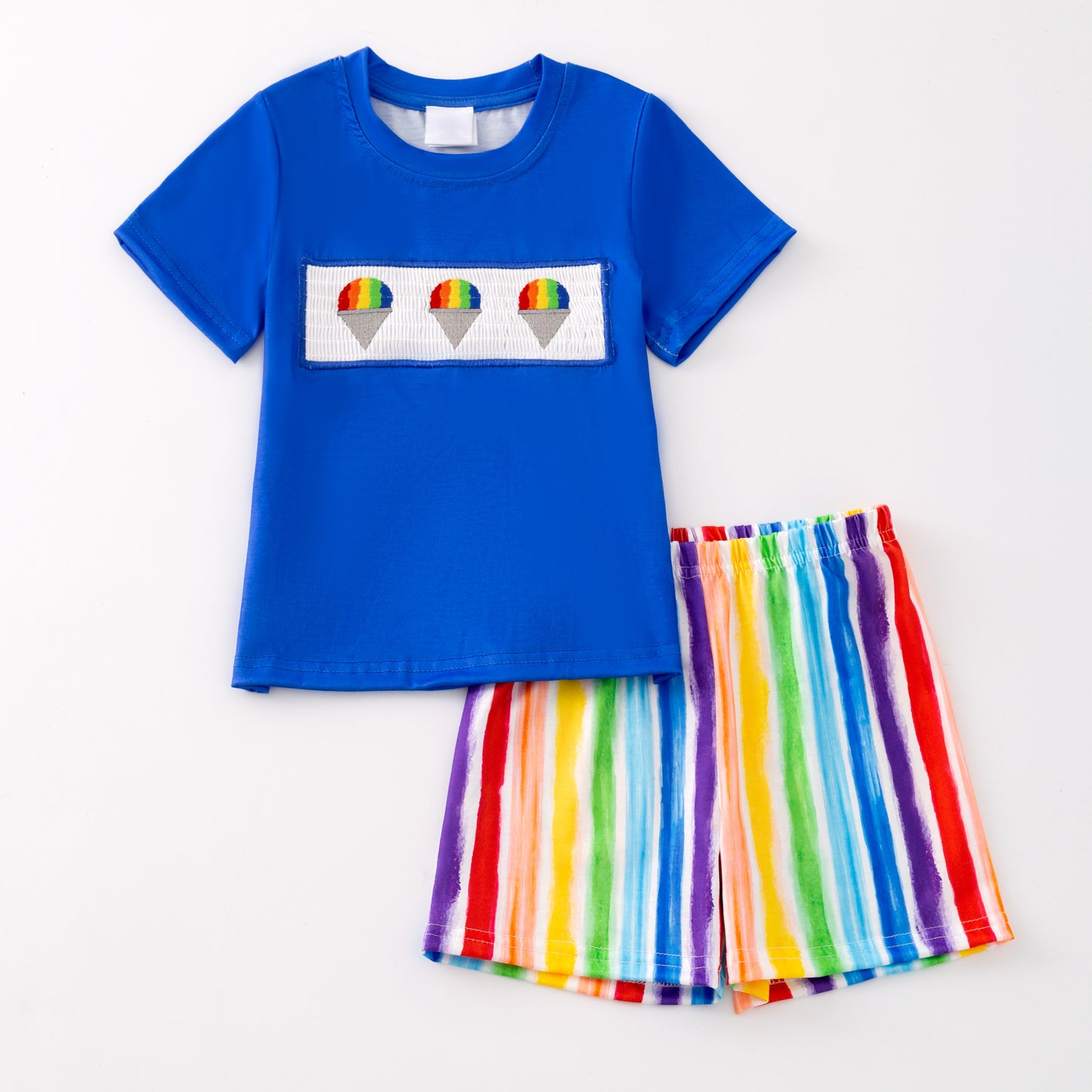 Sibling Summer Kids Rainbow Embroidery Short Set & Romper