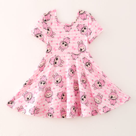 Girls Summer Cute Hot Seller Cartoon Pink Twirl Dress