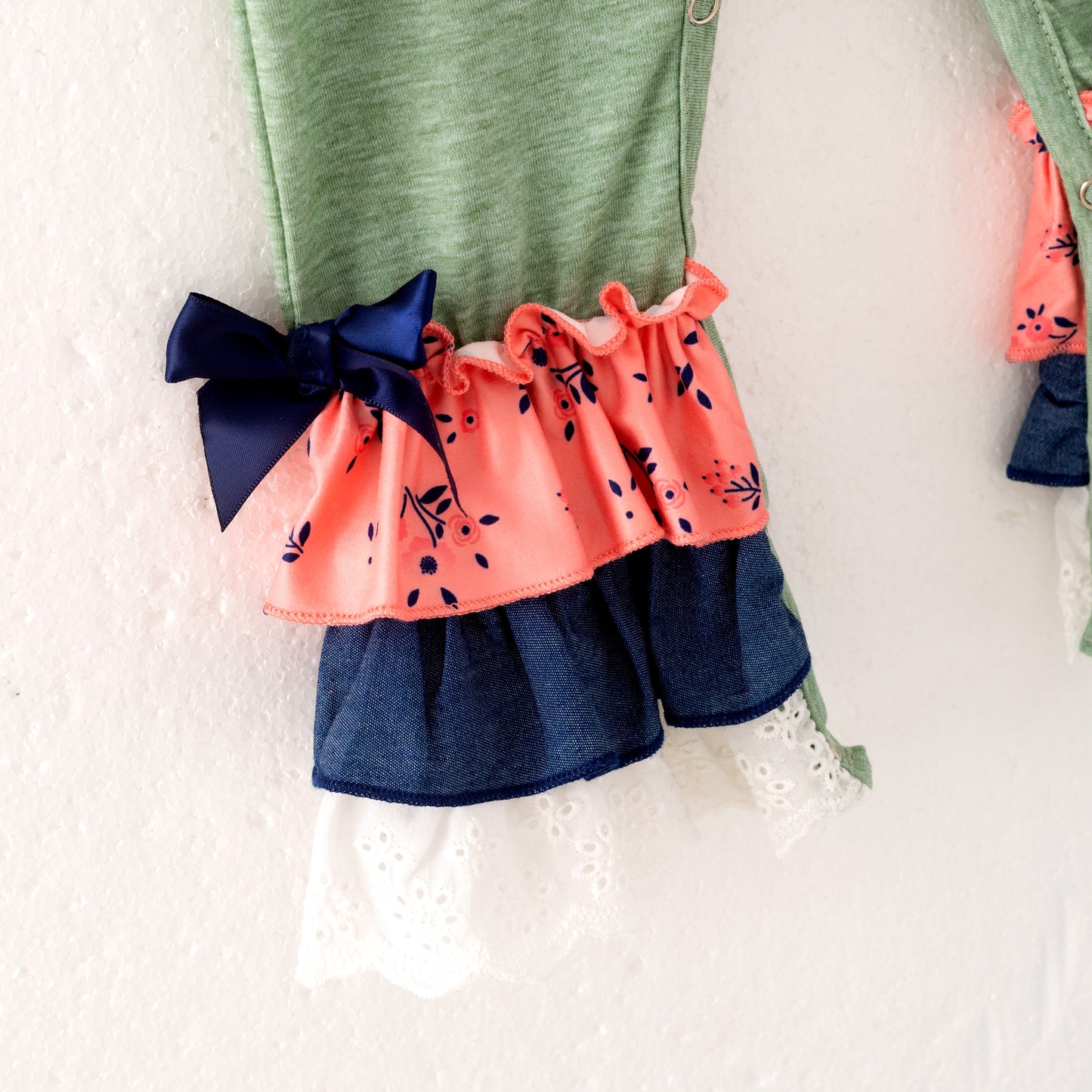 Baby Girl Ruffle Romper with Hedgehog Embroidery and Lace Detail