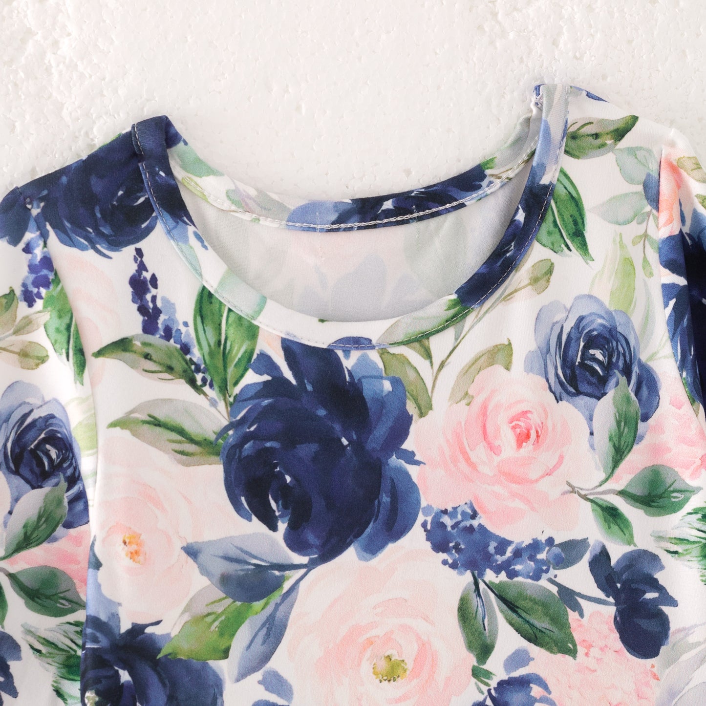 Girls Fall Autumn Pink Floral Navy Ruffled Long Sleeves Dress