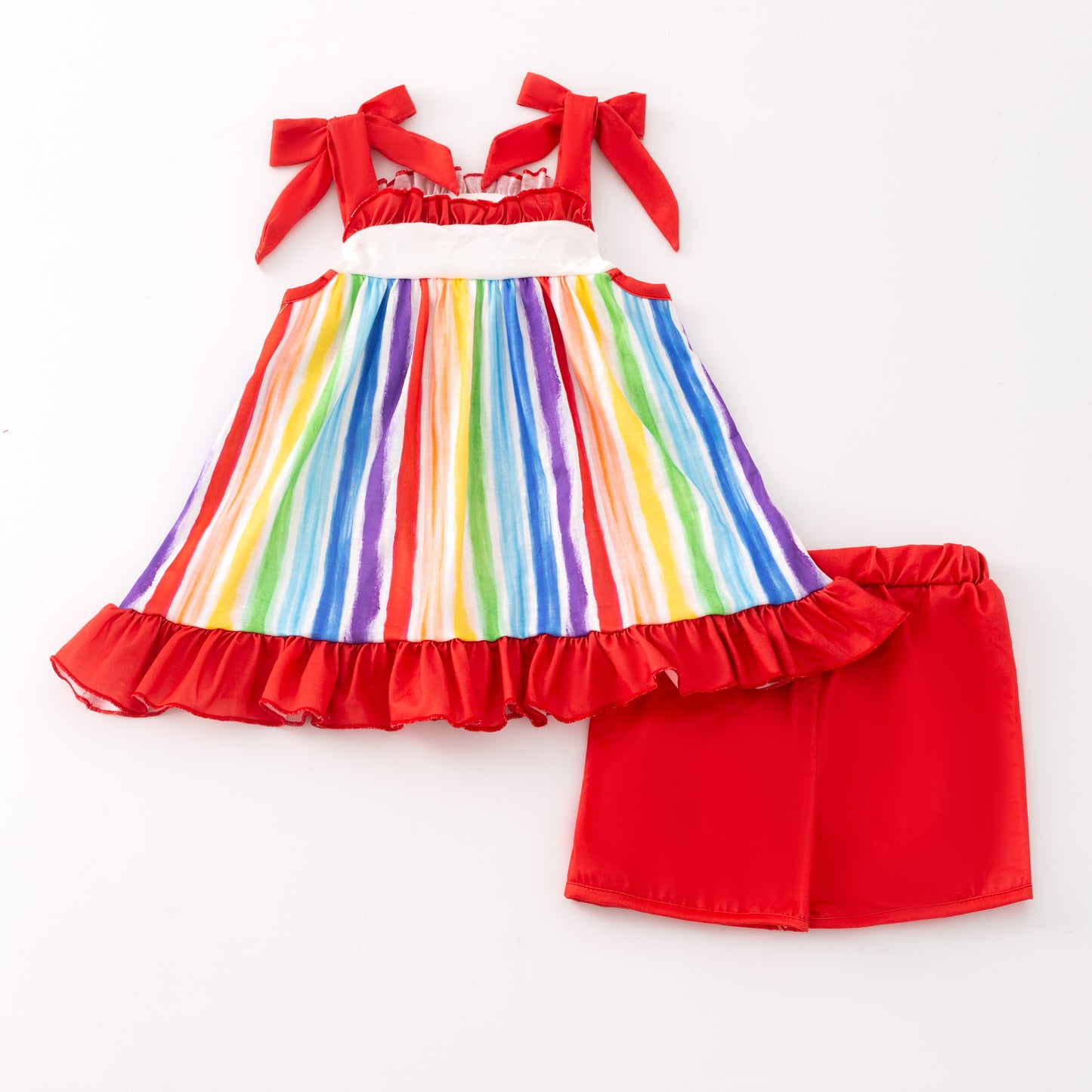 Sibling Summer Kids Rainbow Embroidery Short Set & Romper