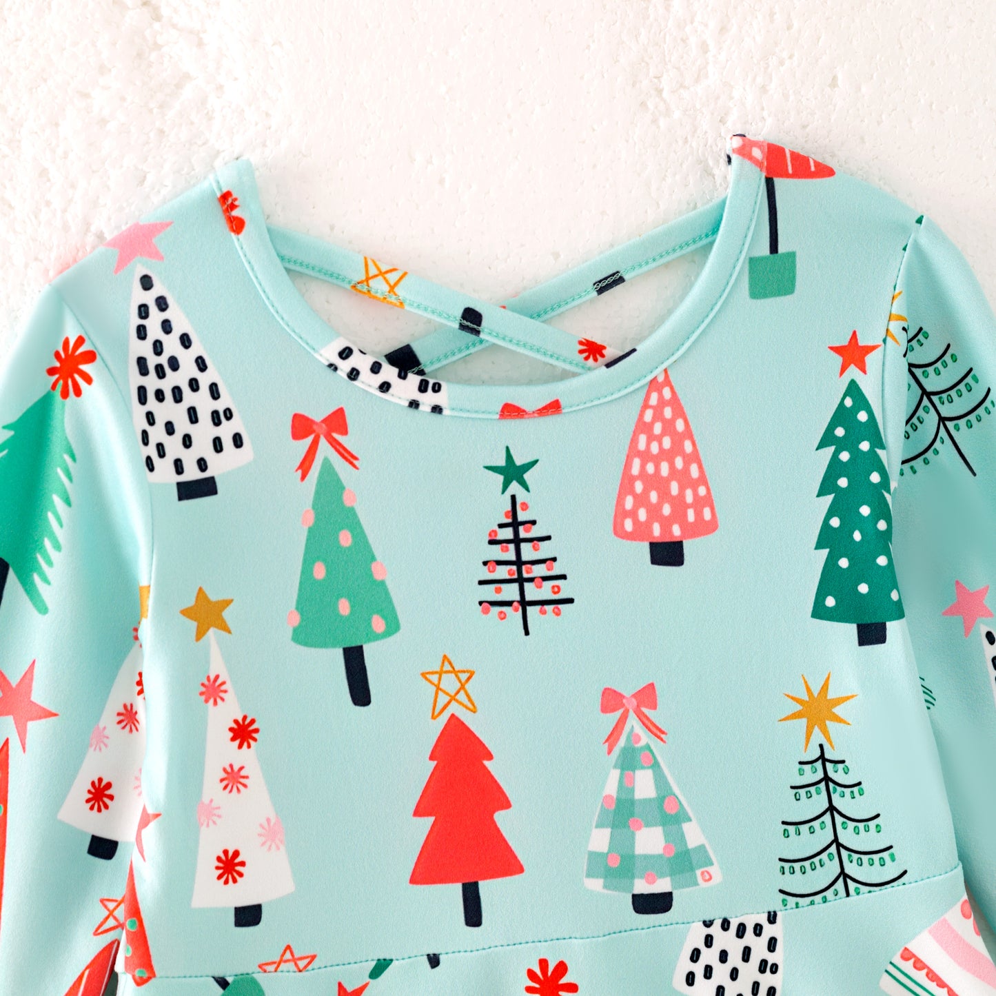 Girls Christmas Tree Long Sleeves Twirl Dress