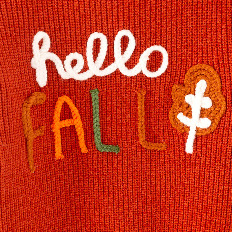 Girls Autumn HELLO FALL Embroidery Long Sleeves Sweater