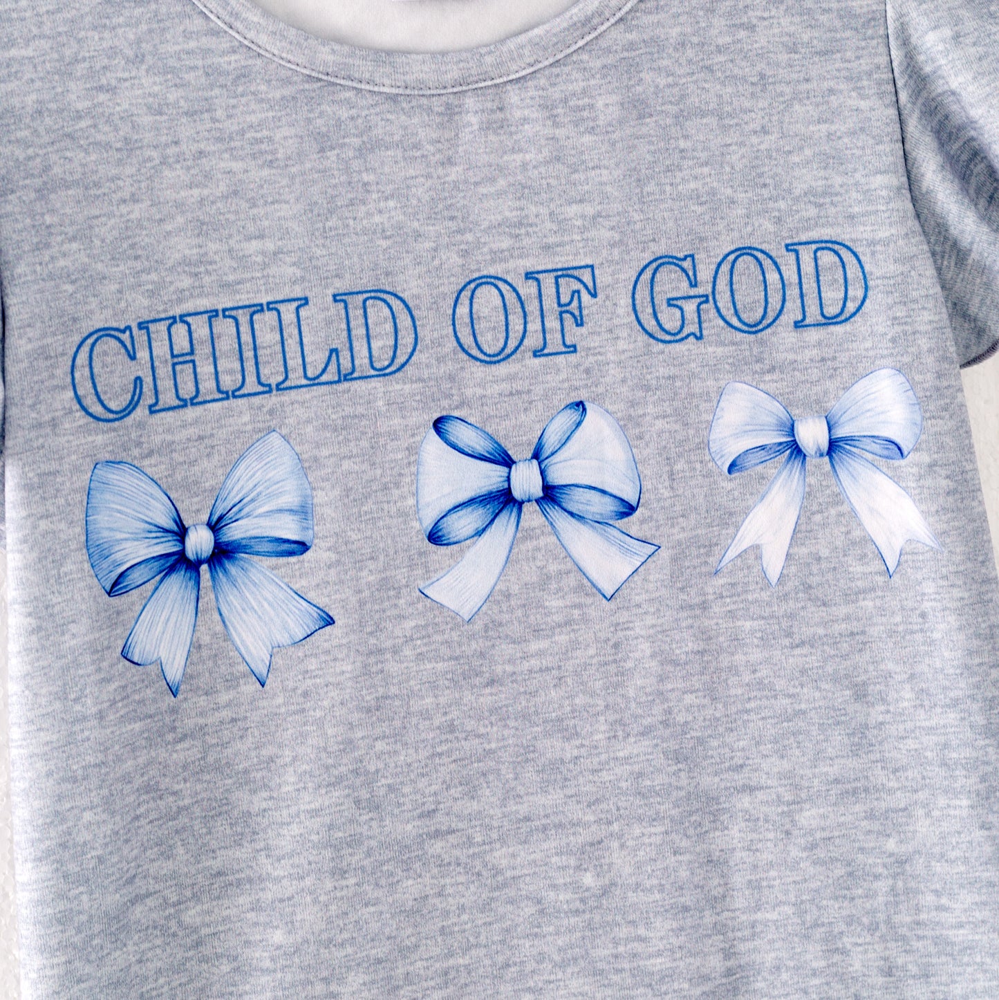 Girls Summer Fall CHILD OF GOD Grey Blue Bow Pant Set