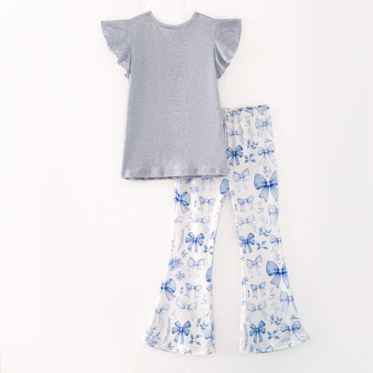 Girls Summer Fall CHILD OF GOD Grey Blue Bow Pant Set
