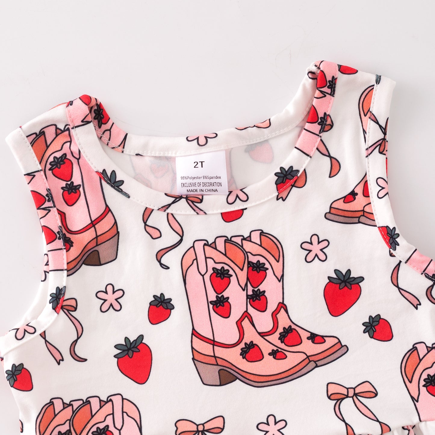 Girls Summer Strawberry Boot Red Ruffled Dress