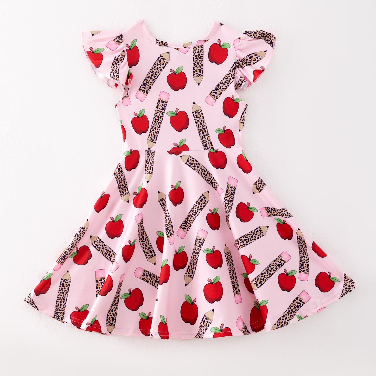 Girls Back To School Apple Pencil Print Short Set & Dress