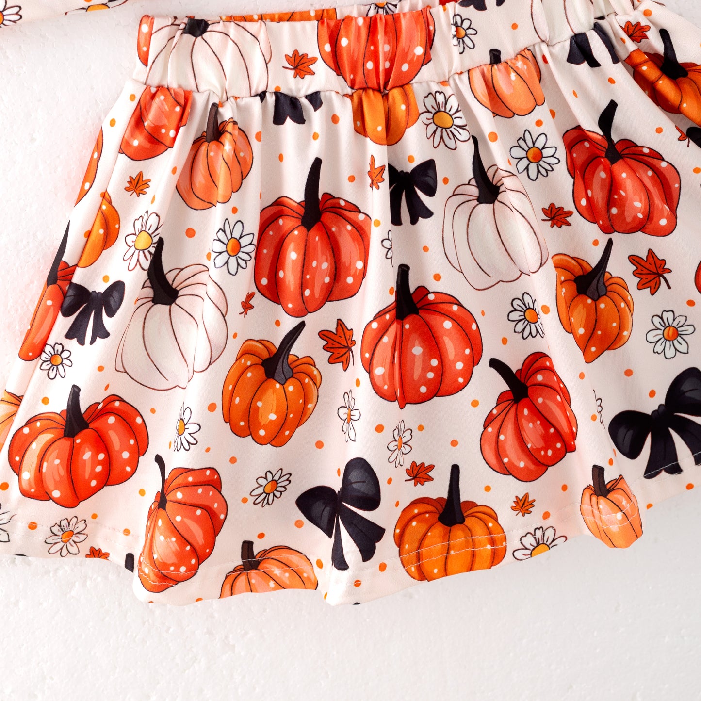 Girls Halloween Pumpkin Bow Outdoor Athletic Skirt Set