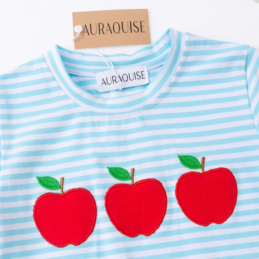 Boys Back To School Apple Applique Cotton Short Set