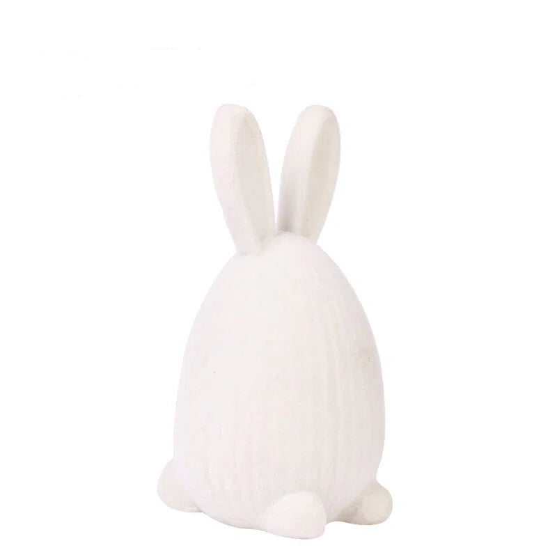Minimalist Flocked Resin Easter Bunny Decor Tabletop Home Ornament Gift
