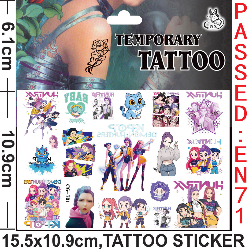 K-Pop Demon Hunters Cartoon Temporary Tattoo Stickers for Kids, Boys & Girls Water Transfer Tattoos