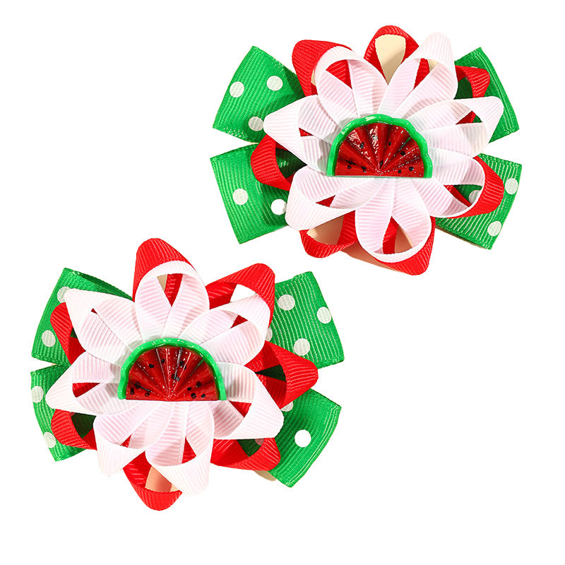 Summer Fruit Bow Hair Clips Kids Ribbon Headbands For Girls
