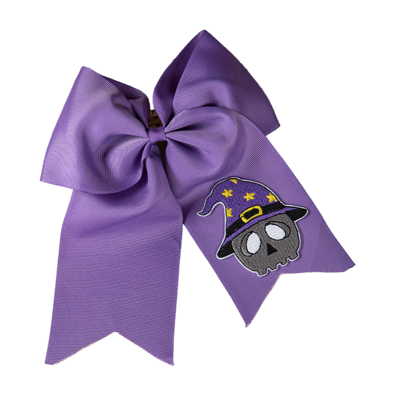 Halloween Pumpkin Cat Witch Embroidered Ribbon Bow Hair Tie Kids & Adults 6 Colors Available