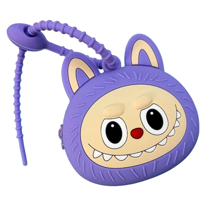 Cartoon Labubu Silicone Zipper Coin Purse with Keychain – Cute Wallet, Earphone Case, Car Key Holder