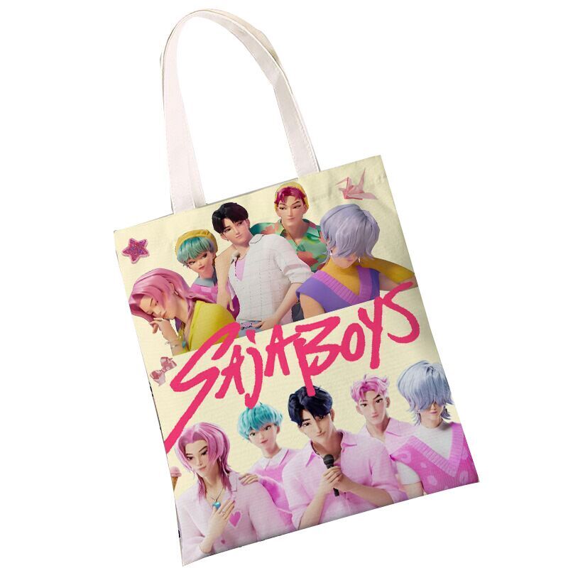 K-Pop Demon Hunters & Fansa Boy Group Double-Sided Printed Canvas Tote Bag, Large Capacity Shoulder Bag