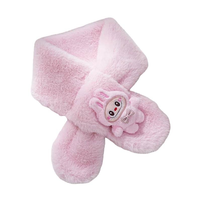 2025 Winter New Kids Scarf Faux Rabbit Fur Labubu Plush Decor Thick Warm Neck Warmer