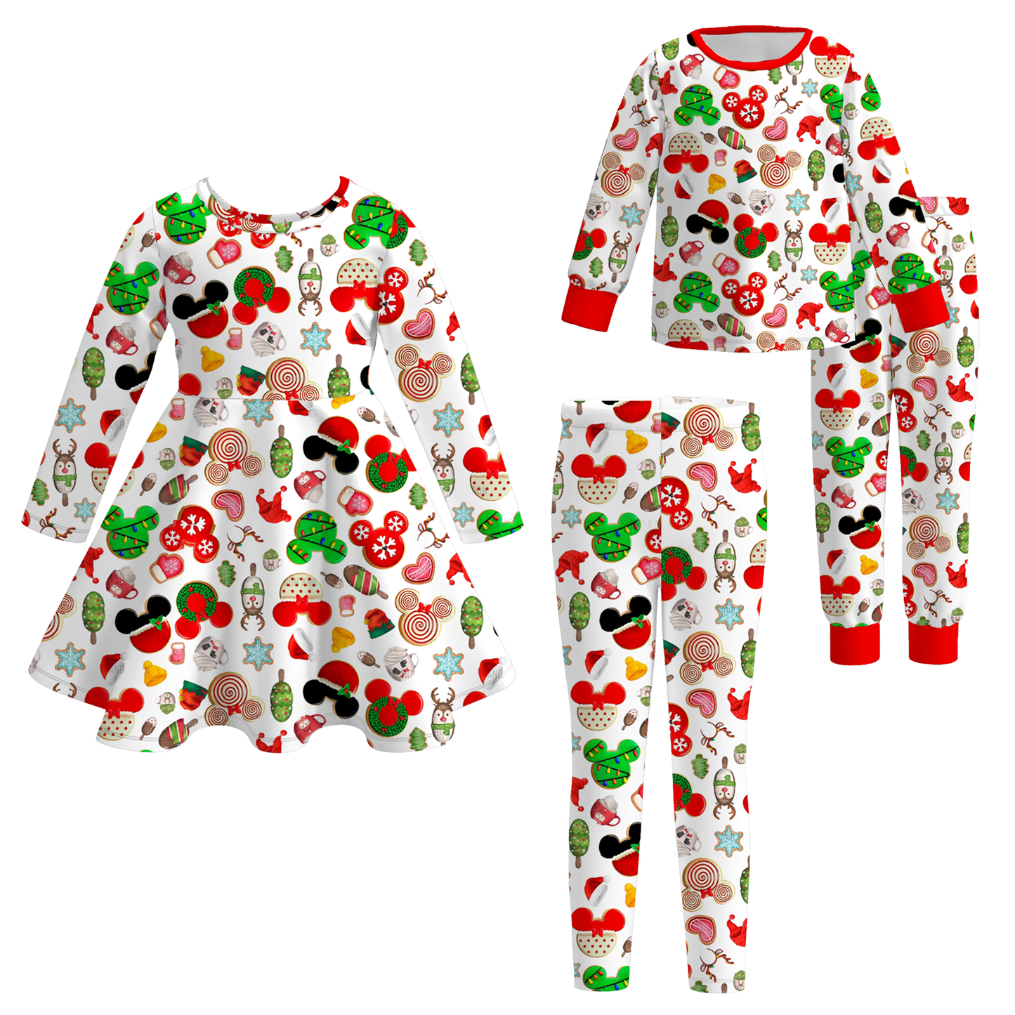 Girls Christmas Cartoon Print Dress Pajamas Legging Collection
