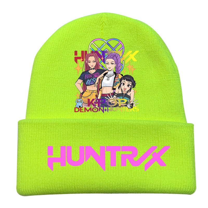 K-Pop Demon Hunters Anime Beanie, Fashion Knitted Cuffed Hat with Print, Outdoor Adult Winter Cap