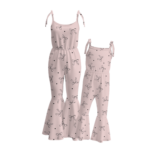 Mommy And Me Mother's Day Pink Black Bow Jumpsuit