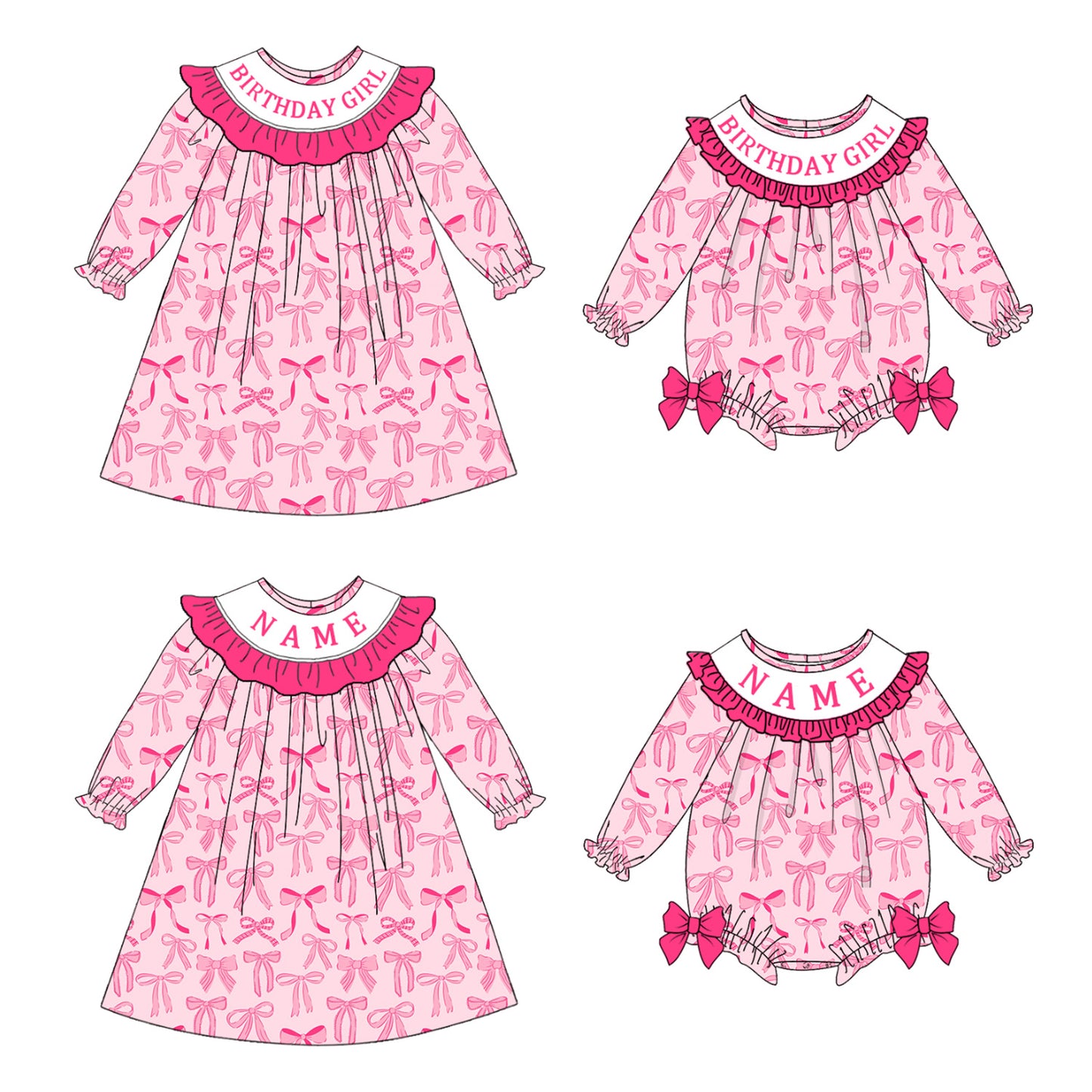 Baby Fall BIRTHDAY GIRLS CUSTOM NAME Pink Embroidery Smock Dress & Romper