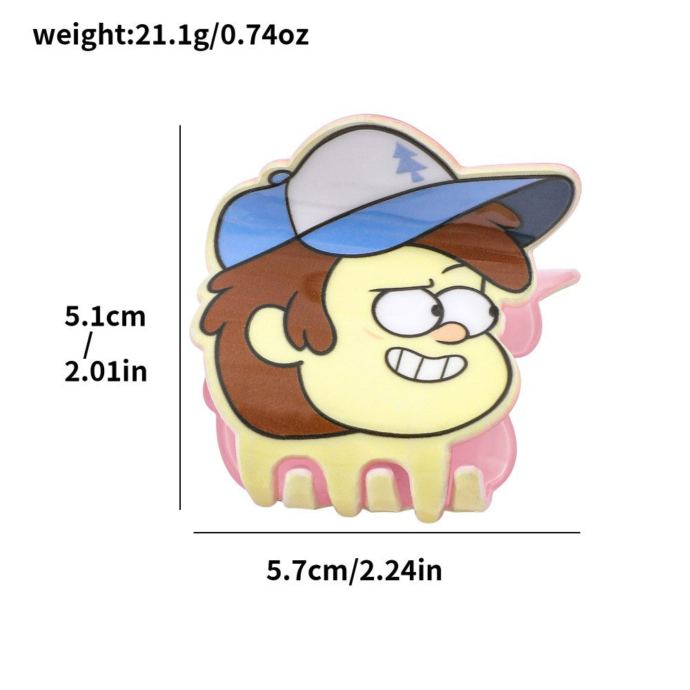 Gravity Falls Inspired Cartoon Acrylic Hair Claw Clip for Kids Animated Style Hair Accessory