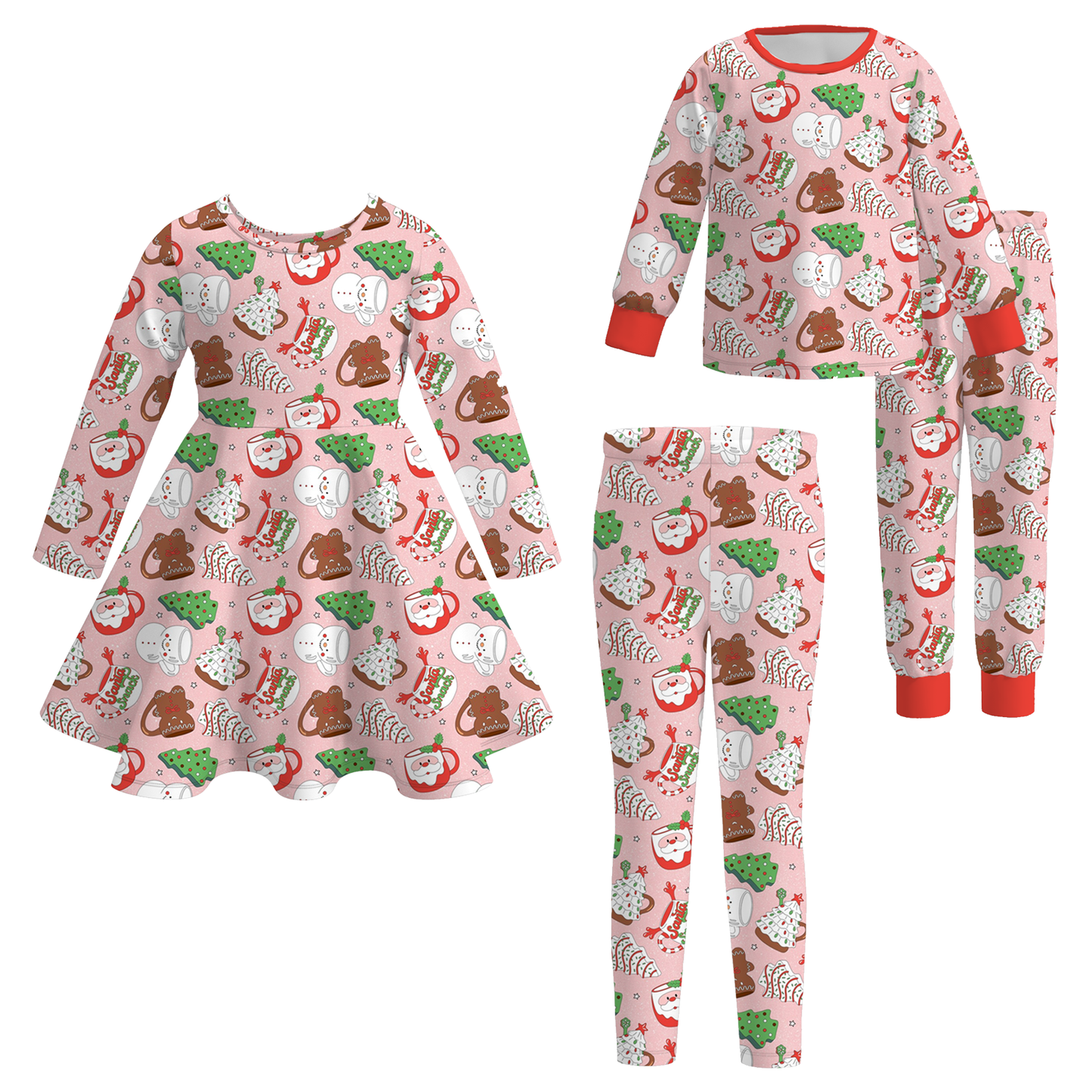 Girls Christmas Santa Tree Print Dress Pajamas Legging Collection