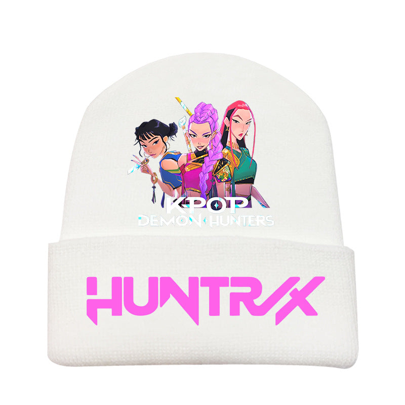 K-Pop Demon Hunters Anime Beanie, Fashion Knitted Cuffed Hat with Print, Outdoor Adult Winter Cap