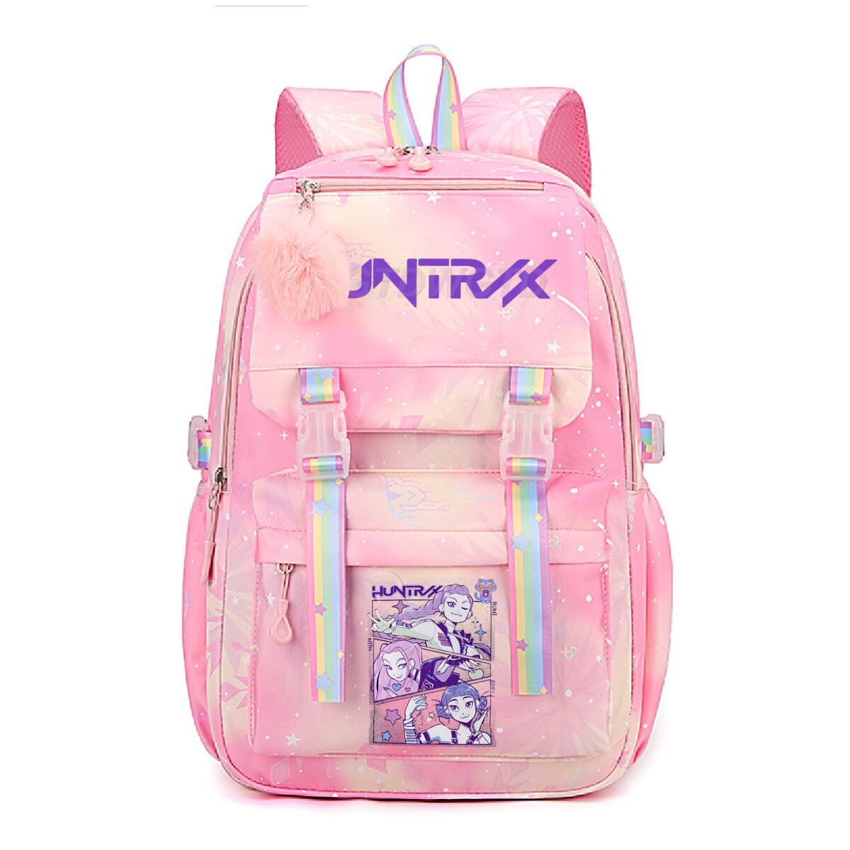 Kpop Demon Hunters Rainbow Print Backpack, Lightweight Student School Bag