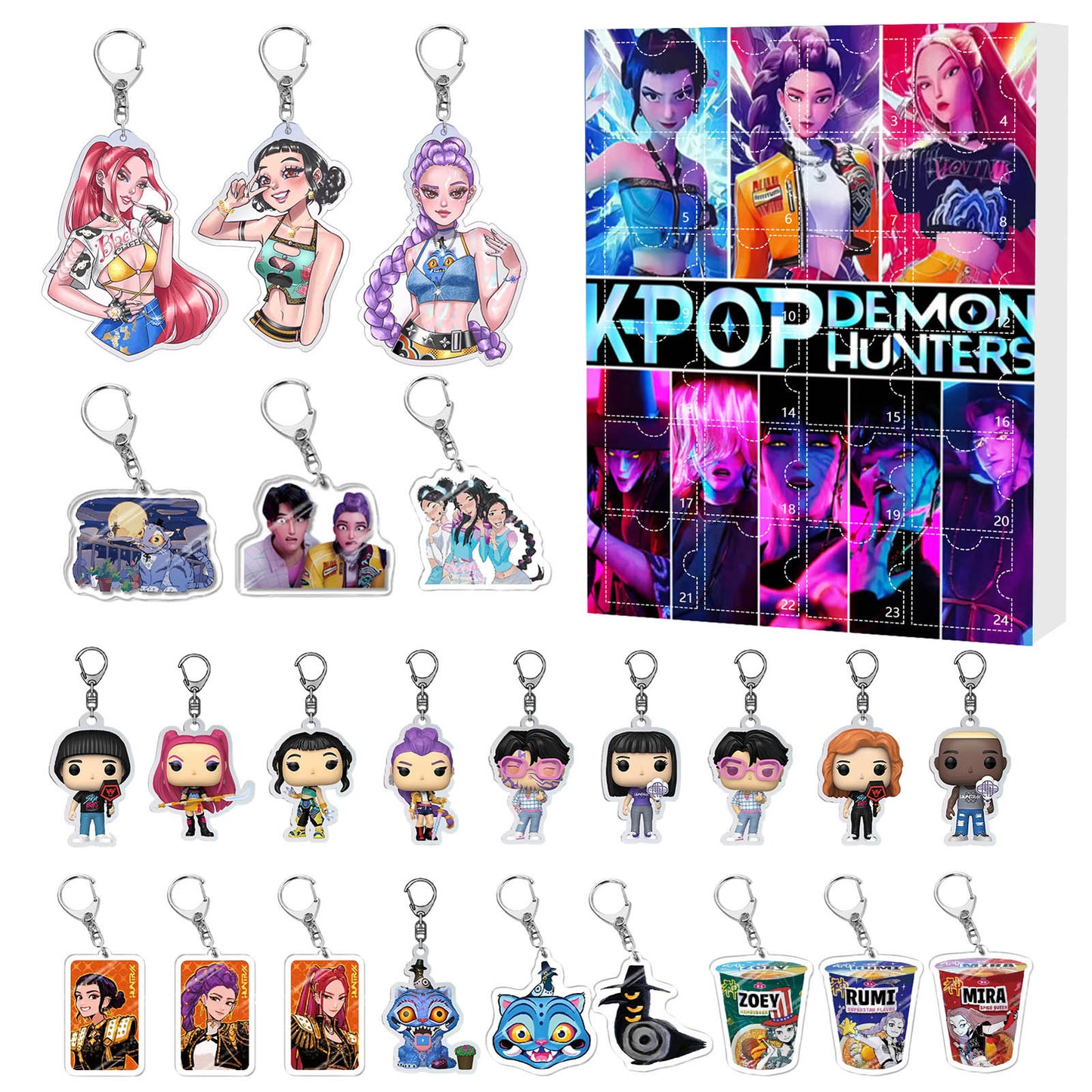 K-Pop Demon Hunters Christmas Advent Calendar Blind Box – Acrylic Car Keychain Ornament