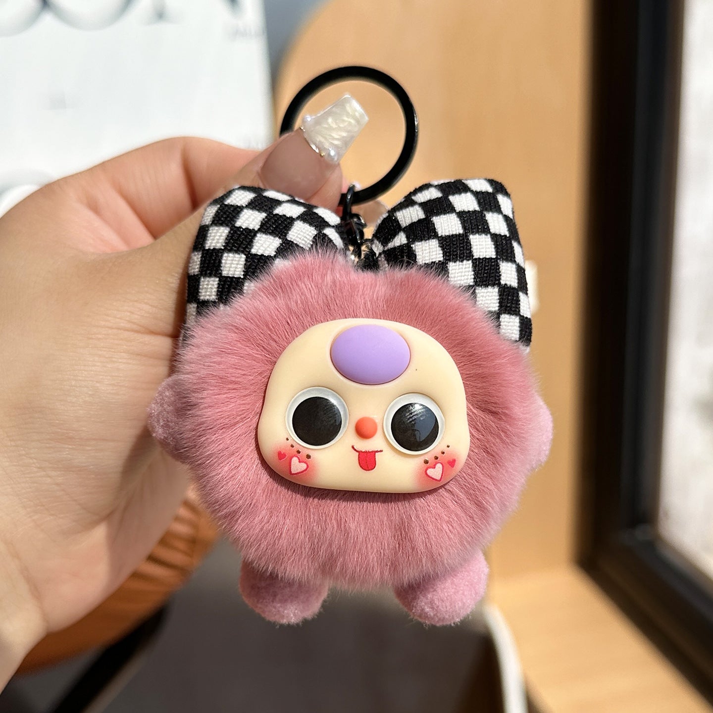 Rabbit Fur Bow Soot Sprite Keychain Cute Cartoon Doll Bag Charm Car Key Pendant